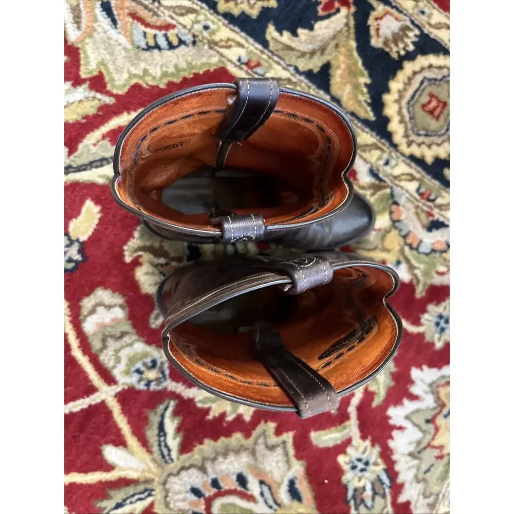 Vintage Lucchese 2000 Classic Western Boots 8 Brown Leather Mens Cowboy Western